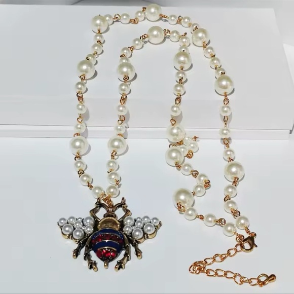 Anthropologie Pearl Bee Elegant Long Gold Necklace - Picture 1 of 17